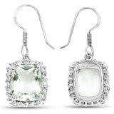 10.48 Carat Genuine Green Amethyst and White Topaz .925 Sterling Silver Earrings - Fashion Apparel 
