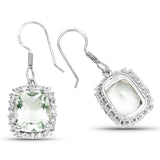 10.48 Carat Genuine Green Amethyst and White Topaz .925 Sterling Silver Earrings - Fashion Apparel 