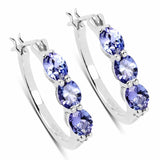 1.99 Carat Genuine Tanzanite and White Diamond .925 Sterling Silver Earrings - Fashion Apparel 