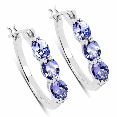 1.99 Carat Genuine Tanzanite and White Diamond .925 Sterling Silver Earrings - Fashion Apparel 