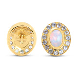 14K Yellow Gold Plated 2.01 Carat Genuine Ethiopian Opal and Tanzanite .925 Sterling Silver Earrings - Fashion Apparel 