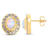 14K Yellow Gold Plated 2.01 Carat Genuine Ethiopian Opal and Tanzanite .925 Sterling Silver Earrings - Fashion Apparel 