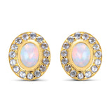 14K Yellow Gold Plated 2.01 Carat Genuine Ethiopian Opal and Tanzanite .925 Sterling Silver Earrings - Fashion Apparel 