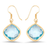 14K Yellow Gold Plated 29.00 Carat Genuine Blue Topaz .925 Sterling Silver Earrings - Fashion Apparel 