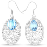 10.72 Carat Genuine Blue Topaz .925 Sterling Silver Earrings - Fashion Apparel 