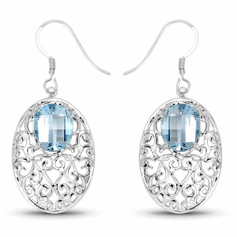 10.72 Carat Genuine Blue Topaz .925 Sterling Silver Earrings - Fashion Apparel 
