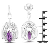 2.20 Carat Genuine Amethyst and White Topaz .925 Sterling Silver Earrings - Fashion Apparel 