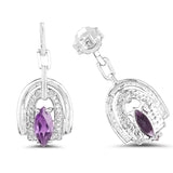 2.20 Carat Genuine Amethyst and White Topaz .925 Sterling Silver Earrings - Fashion Apparel 
