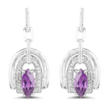 2.20 Carat Genuine Amethyst and White Topaz .925 Sterling Silver Earrings - Fashion Apparel 