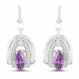 2.20 Carat Genuine Amethyst and White Topaz .925 Sterling Silver Earrings - Fashion Apparel 