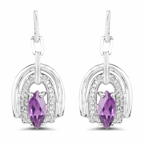 2.20 Carat Genuine Amethyst and White Topaz .925 Sterling Silver Earrings - Fashion Apparel 