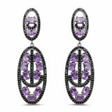 12.45 Carat Genuine Amethyst and Black Spinel .925 Sterling Silver Earrings - Fashion Apparel 