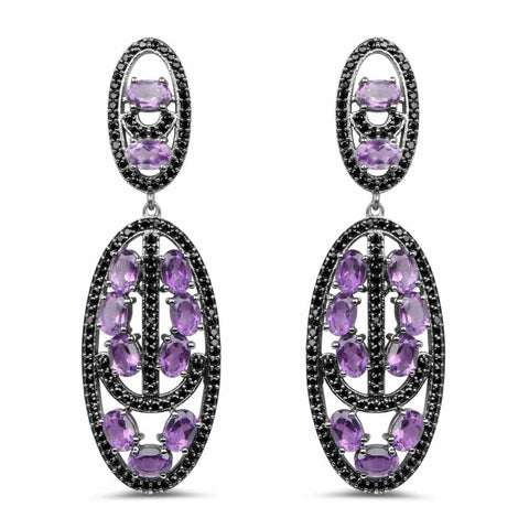 12.45 Carat Genuine Amethyst and Black Spinel .925 Sterling Silver Earrings - Fashion Apparel 