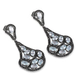 12.19 Carat Genuine Blue Topaz and Black Spinel .925 Sterling Silver Earrings - Fashion Apparel 