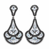 12.19 Carat Genuine Blue Topaz and Black Spinel .925 Sterling Silver Earrings - Fashion Apparel 