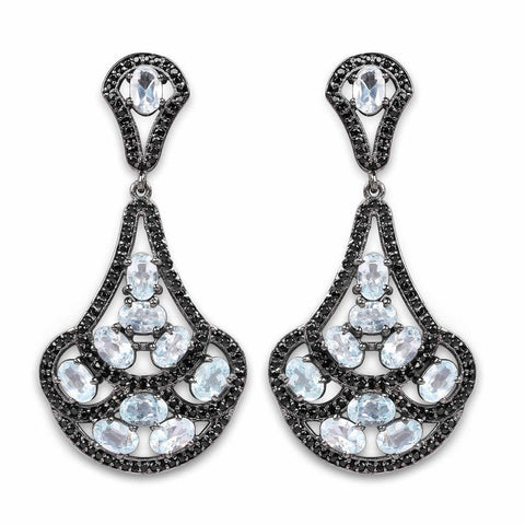 12.19 Carat Genuine Blue Topaz and Black Spinel .925 Sterling Silver Earrings - Fashion Apparel 
