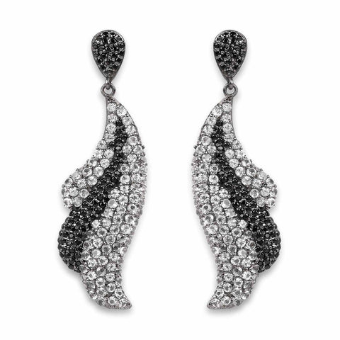 3.28 Carat Genuine White Topaz and Black Spinel .925 Sterling Silver Earrings - Fashion Apparel 