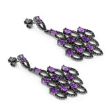 6.00 Carat Genuine Amethyst and Black Spinel .925 Sterling Silver Earrings - Fashion Apparel 