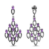 6.00 Carat Genuine Amethyst and Black Spinel .925 Sterling Silver Earrings - Fashion Apparel 