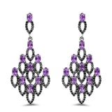 6.00 Carat Genuine Amethyst and Black Spinel .925 Sterling Silver Earrings - Fashion Apparel 