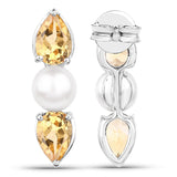 3.48 Carat Genuine Citrine and Pearl .925 Sterling Silver Earrings - Fashion Apparel 
