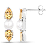 3.48 Carat Genuine Citrine and Pearl .925 Sterling Silver Earrings - Fashion Apparel 