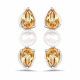3.48 Carat Genuine Citrine and Pearl .925 Sterling Silver Earrings - Fashion Apparel 
