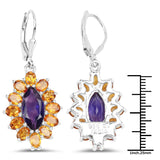 6.54 Carat Genuine Amethyst and Citrine .925 Sterling Silver Earrings - Fashion Apparel 