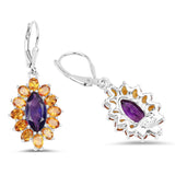 6.54 Carat Genuine Amethyst and Citrine .925 Sterling Silver Earrings - Fashion Apparel 