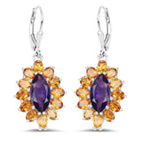 6.54 Carat Genuine Amethyst and Citrine .925 Sterling Silver Earrings - Fashion Apparel 
