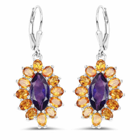 6.54 Carat Genuine Amethyst and Citrine .925 Sterling Silver Earrings - Fashion Apparel 