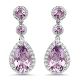 7.16 Carat Genuine Pink Amethyst and White Topaz .925 Sterling Silver Earrings - Fashion Apparel 