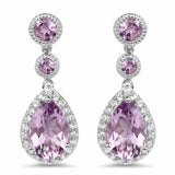 7.16 Carat Genuine Pink Amethyst and White Topaz .925 Sterling Silver Earrings - Fashion Apparel 