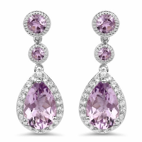 7.16 Carat Genuine Pink Amethyst and White Topaz .925 Sterling Silver Earrings - Fashion Apparel 