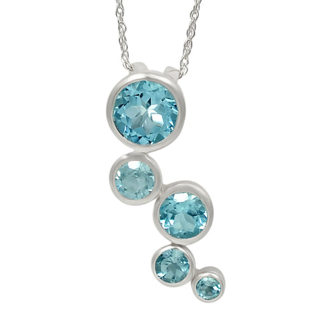 Rhodium Plated Sterling Silver Pendant With Round Blue Topaz Stones - Fashion Apparel 