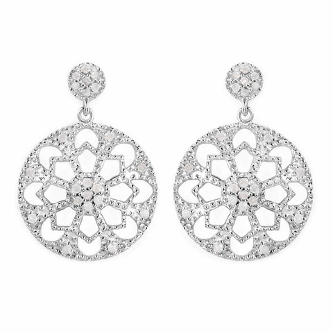 0.60 Carat Genuine White Diamond .925 Sterling Silver Earrings - Fashion Apparel 