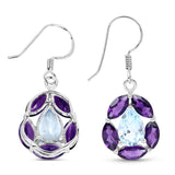 9.10 Carat Genuine Blue Topaz and Amethyst .925 Sterling Silver Earrings - Fashion Apparel 