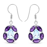 9.10 Carat Genuine Blue Topaz and Amethyst .925 Sterling Silver Earrings - Fashion Apparel 