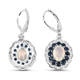 2.80 Carat Genuine Ethiopian Opal, Blue Sapphire and White Topaz .925 Sterling Silver Earrings - Fashion Apparel 