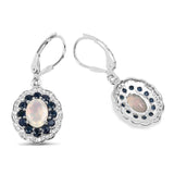 2.80 Carat Genuine Ethiopian Opal, Blue Sapphire and White Topaz .925 Sterling Silver Earrings - Fashion Apparel 