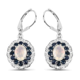 2.80 Carat Genuine Ethiopian Opal, Blue Sapphire and White Topaz .925 Sterling Silver Earrings - Fashion Apparel 