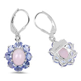 4.92 Carat Genuine Pink Opal & Tanzanite .925 Sterling Silver Earrings - Fashion Apparel 