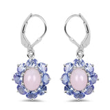 4.92 Carat Genuine Pink Opal & Tanzanite .925 Sterling Silver Earrings - Fashion Apparel 
