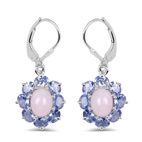 4.92 Carat Genuine Pink Opal & Tanzanite .925 Sterling Silver Earrings - Fashion Apparel 
