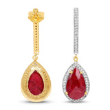 14K Yellow Gold Plated 10.96 Carat Dyed Ruby & White Topaz .925 Sterling Silver Earrings - Fashion Apparel 