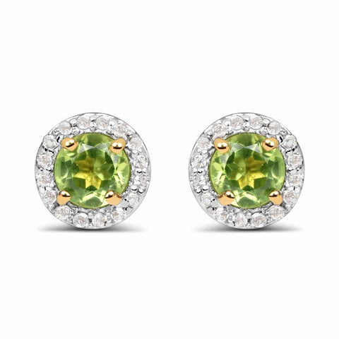 14K Yellow Gold Plated 1.16 Carat Genuine Peridot & White Topaz .925 Sterling Silver Earrings - Fashion Apparel 