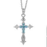 Rhodium Plated Pendant With Round Blue Topaz In Sterling Silver - Fashion Apparel 