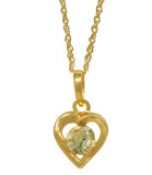 Gold Plated Silver Pendant With Round Shaped Green Amethyst Gemstone - Fashion Apparel 