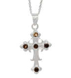 Rhodium Plated Sterling Silver Pendant With 4 Round Smokey Stones - Fashion Apparel 