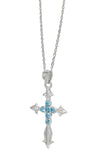 Rhodium Plated Pendant With Round Blue Topaz In Sterling Silver - Fashion Apparel 